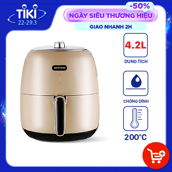 Nồi Chiên Không Dầu Cơ BIYI AF-80 (4,2L)  - Nút điều chỉnh nhiệt độ & thời gian cơ phong cách retro - Hàng chính hãng