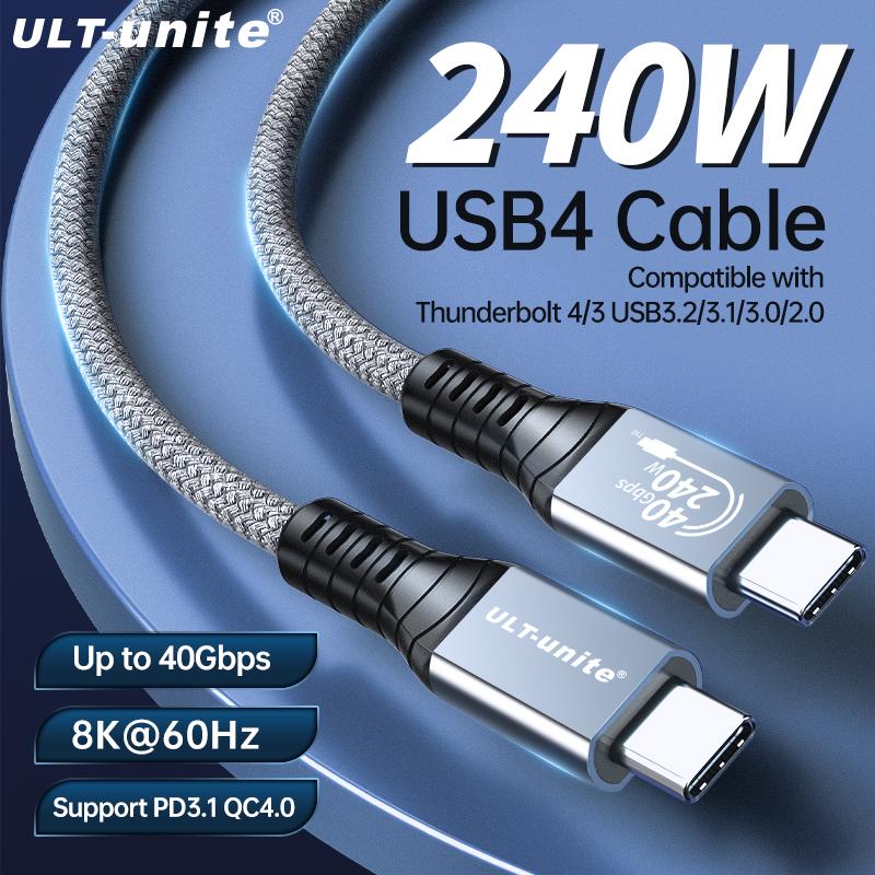 Cáp USB4 40Gbps 8k Loại C đến Type-C dây Cáp 240W Tương thích nhanh chóng Tương thích Thundebolt 4 Hỗ trợ Dữ liệu đầy đủ tính năng hỗ trợ 6K 5K