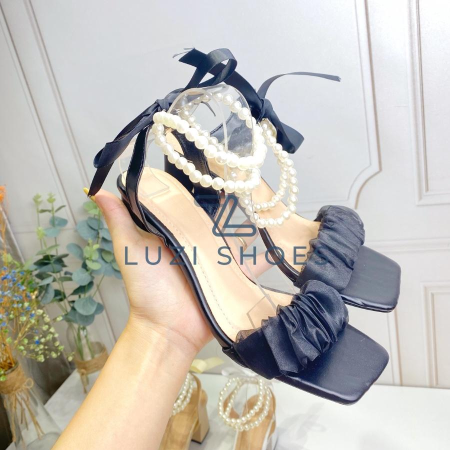 Giày cao gót nữ gót vuông thắt nơ 5 phân, giày sandal 5cm quai ngọc hottrend 2022