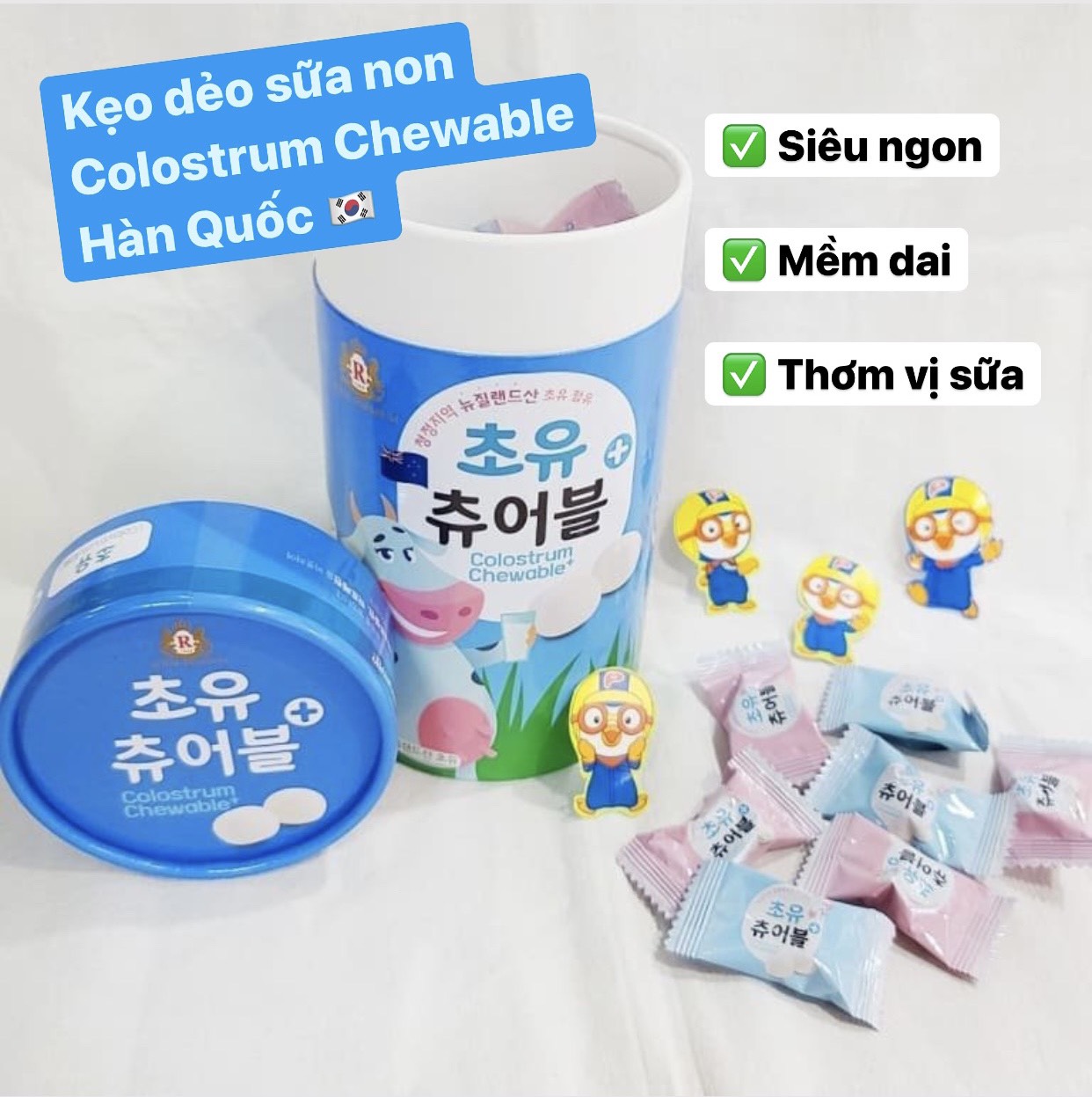 Kẹo sữa non vi sinh Colostrum Chewable+ Hàn Quốc 180g