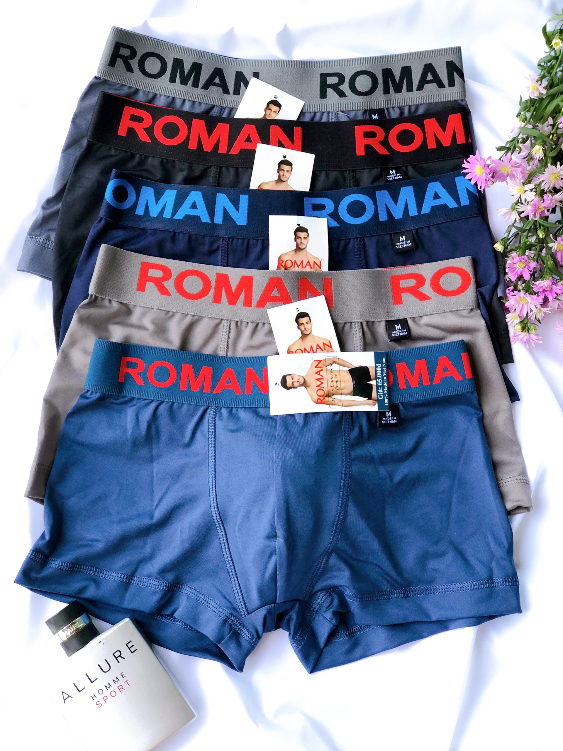 Combo 5 quần lót nam,sịp nam cao cấp(ROMAN,HEROMAN,TONNY) 5 màu,đùi boxer bảng lưng thun Lớn 4cm - Thun lạnh cực mát