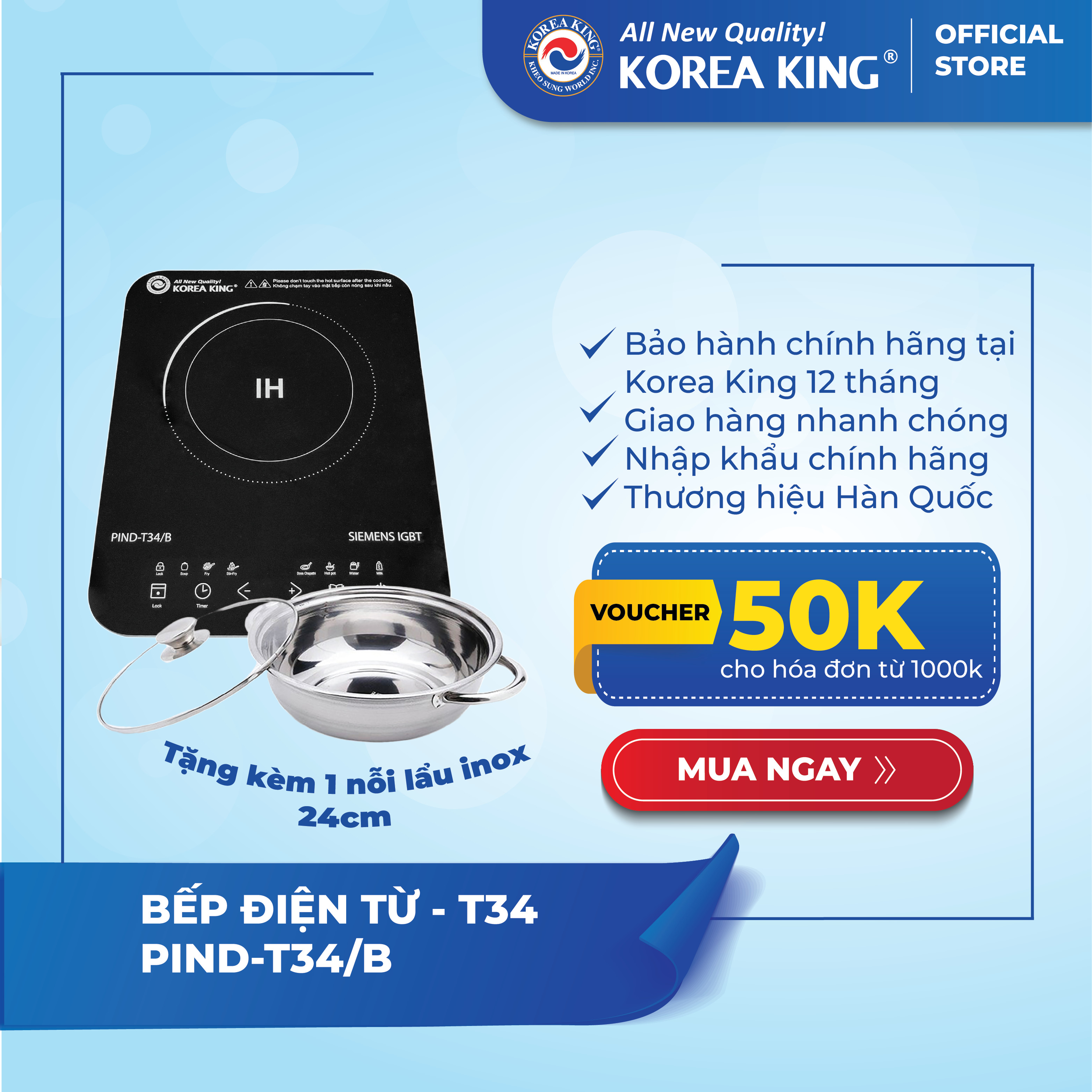 Bếp điện từ Korea King PIND-T34B - Hàng chính hãng
