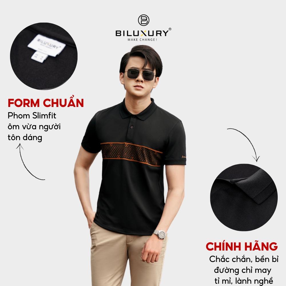 Áo polo nam cổ bẻ Biluxury thun ngắn tay họa tiết MONOGRAM đẳng cấp 6APCH003