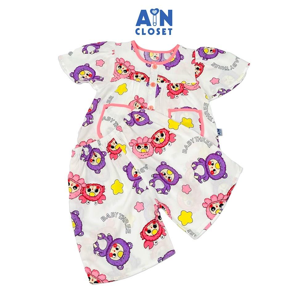 Bộ quần áo Lửng bé gái hoạ tiết Baby Three Tím Lanh lụa - AICDBG3RTAAD - AIN Closet