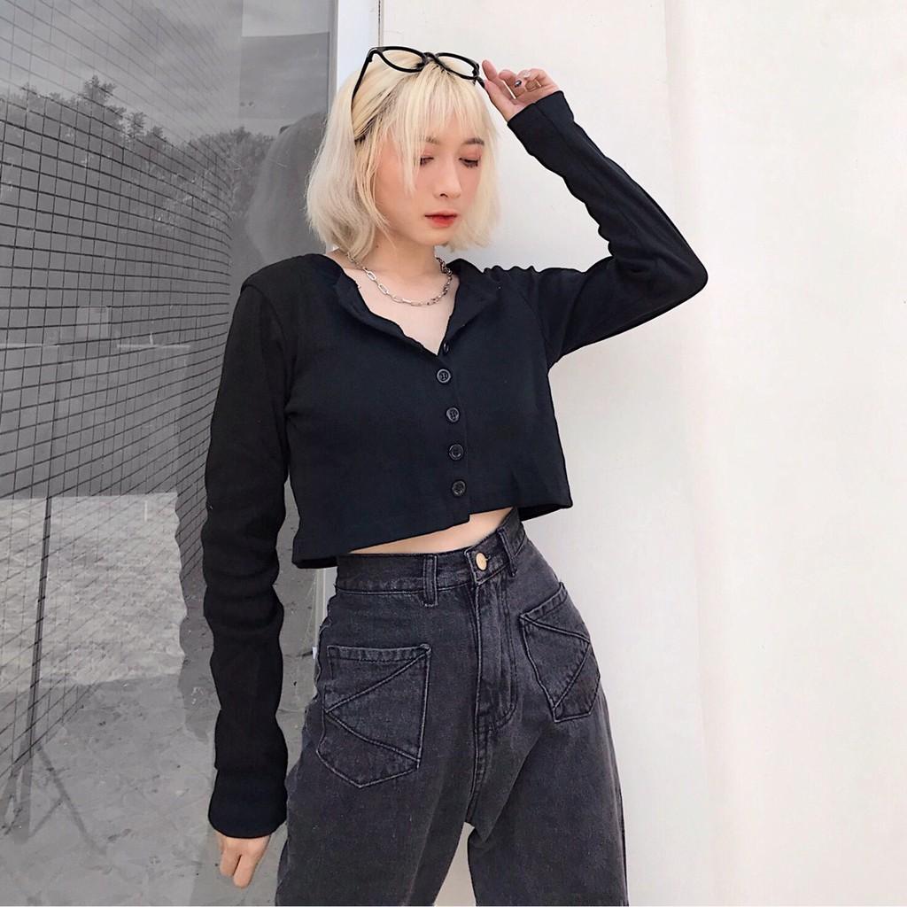 Áo Croptop Nữ YAN Ulzzang Len Tăm Nút Thật 1HIT_UNISEX (5 ẢNH THẬT