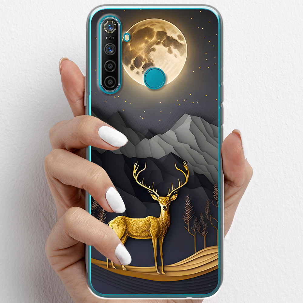 Ốp lưng cho Realme 5 Pro nhựa TPU mẫu Nai vàng và mặt trăng