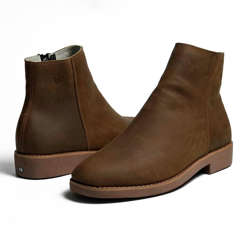 Giày Chelsea Zip Boots Crazy Horse Brown cao cổ nam da bò sáp ngựa điên cao cấp chất lượng tốt