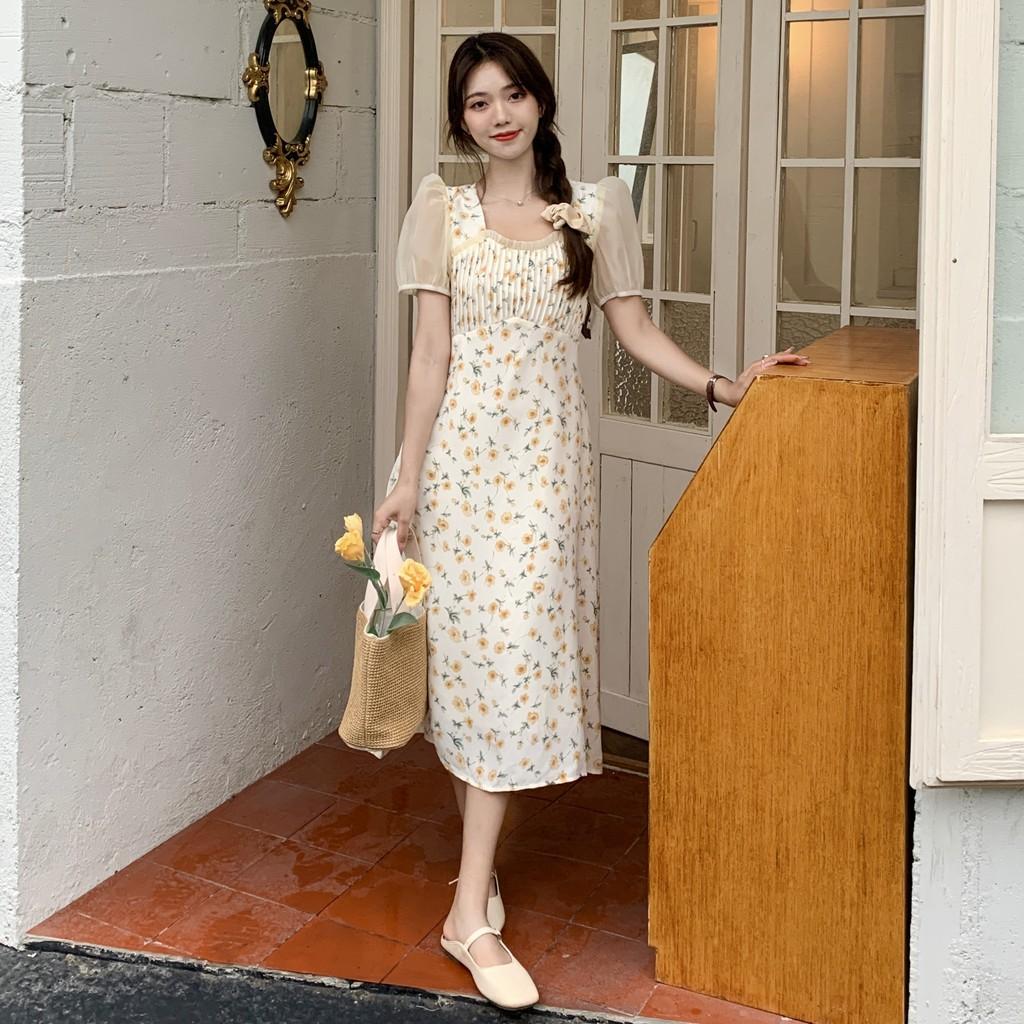Đầm hoa nhí ngực xếp ly
