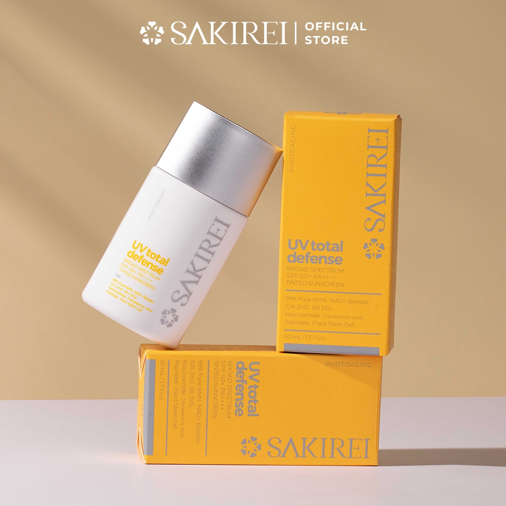 Chống nắng vật lý làm sáng mịn da Sakirei UV Total Defense Broad Spectrum SPF 50+ PA++++ Tinted Sunscreen