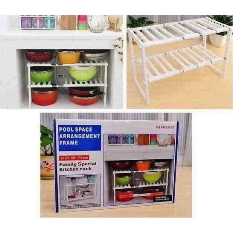 Kệ gầm bếp, kệ để giầy, kệ để giỏ hoa đa năng tiện lợi chất liệu nhôm có lớp phủ ngoài bảo vệ và nhựa cao cấp