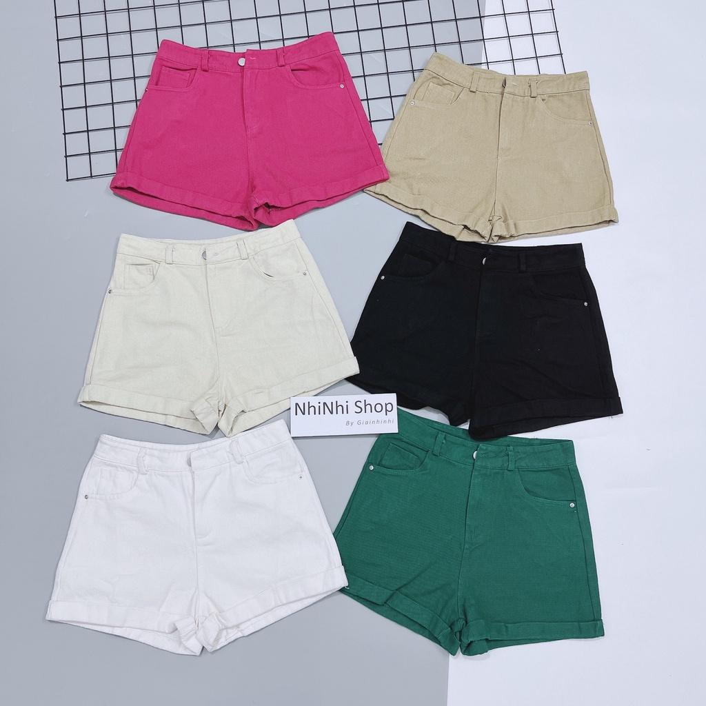 Quần short bò trơn gập gấu, Quần đùi jean trơn đơn giản cạp cao QS751 - NhiNhi Shop