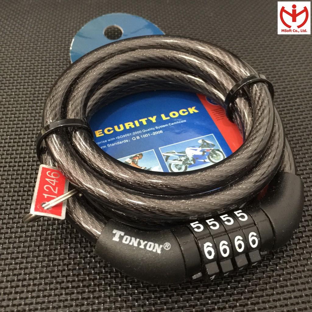 Khóa xe đạp 4 số Tonyon TY 532 dây cáp dài 1.2m x 8mm mật mã không thay đổi được