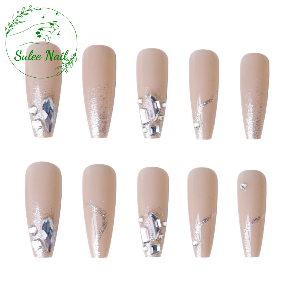 Nail xinh, nailbox đính đá ánh kim kèm dũa Suleenail kiểu thang nhọn