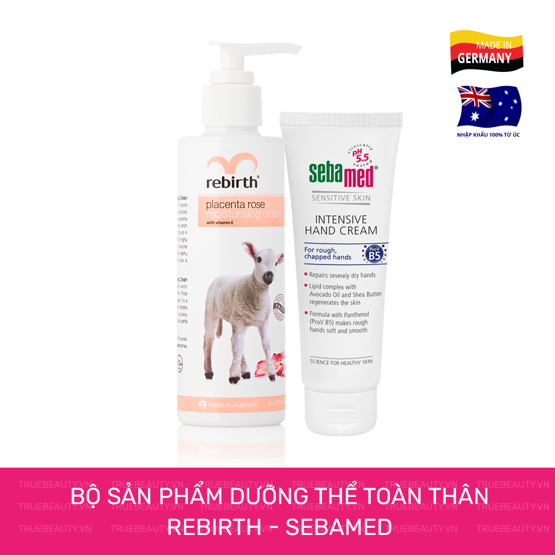 Combo dưỡng thể toàn thân Rebirth - Sebamed TẶNG SỮA RỬA MẶT VÀ TẮM TOÀN THÂN SEBAMED pH5.5 (50ML)