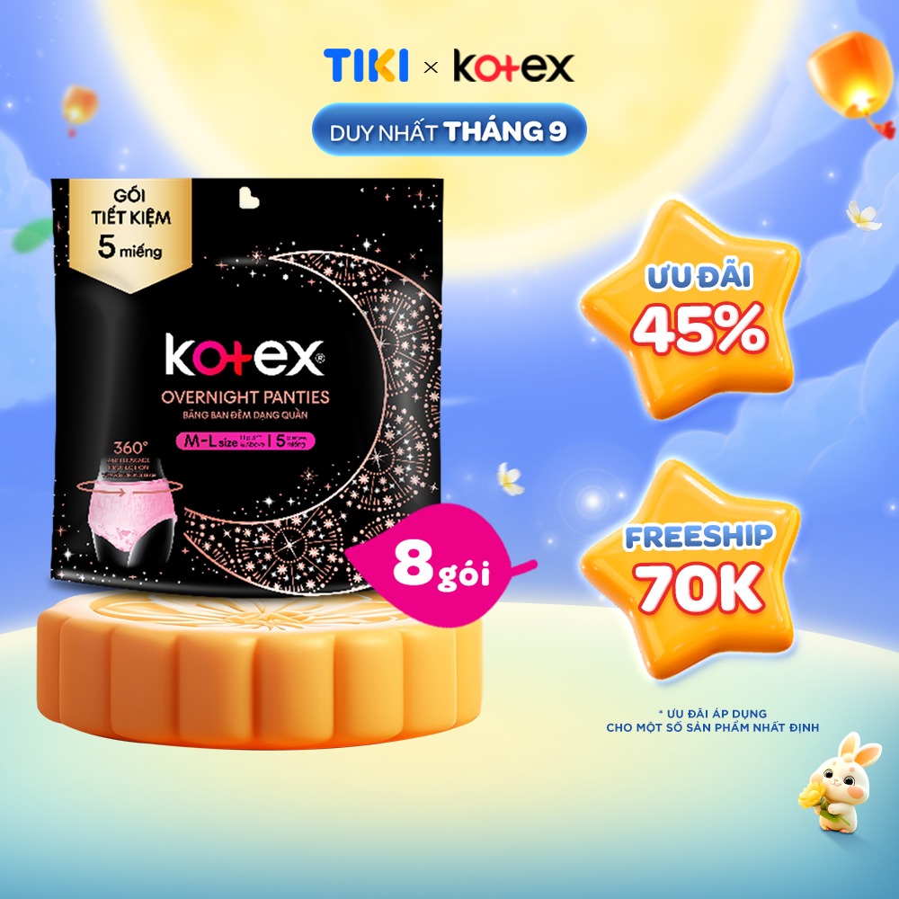 Thùng 8 gói BVS Kotex Ban Đêm Dạng Quần cỡ M/L 5 miếng