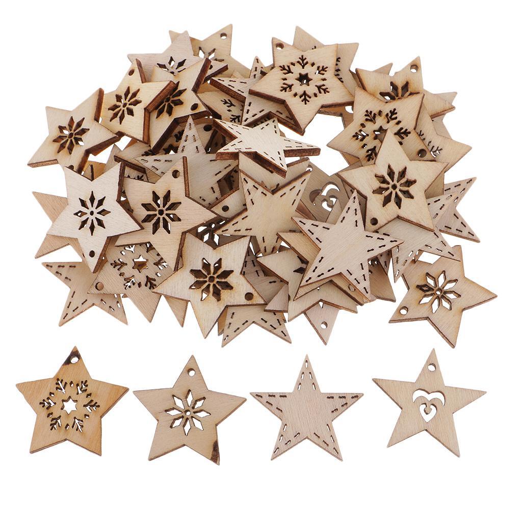 100pcs Unfinished Wood Carved Star Cutout Shapes Wooden Pieces Embellishment