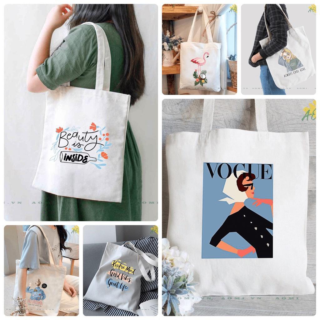 TÚI VẢI ĐEO VAI TOTE CANVAS BAG CÓ KHÓA KÉO SIZE LỚN 33x38cm PHONG CÁCH CÁ TÍNH HOT TREND NHIỀU MẪU 3158 Store