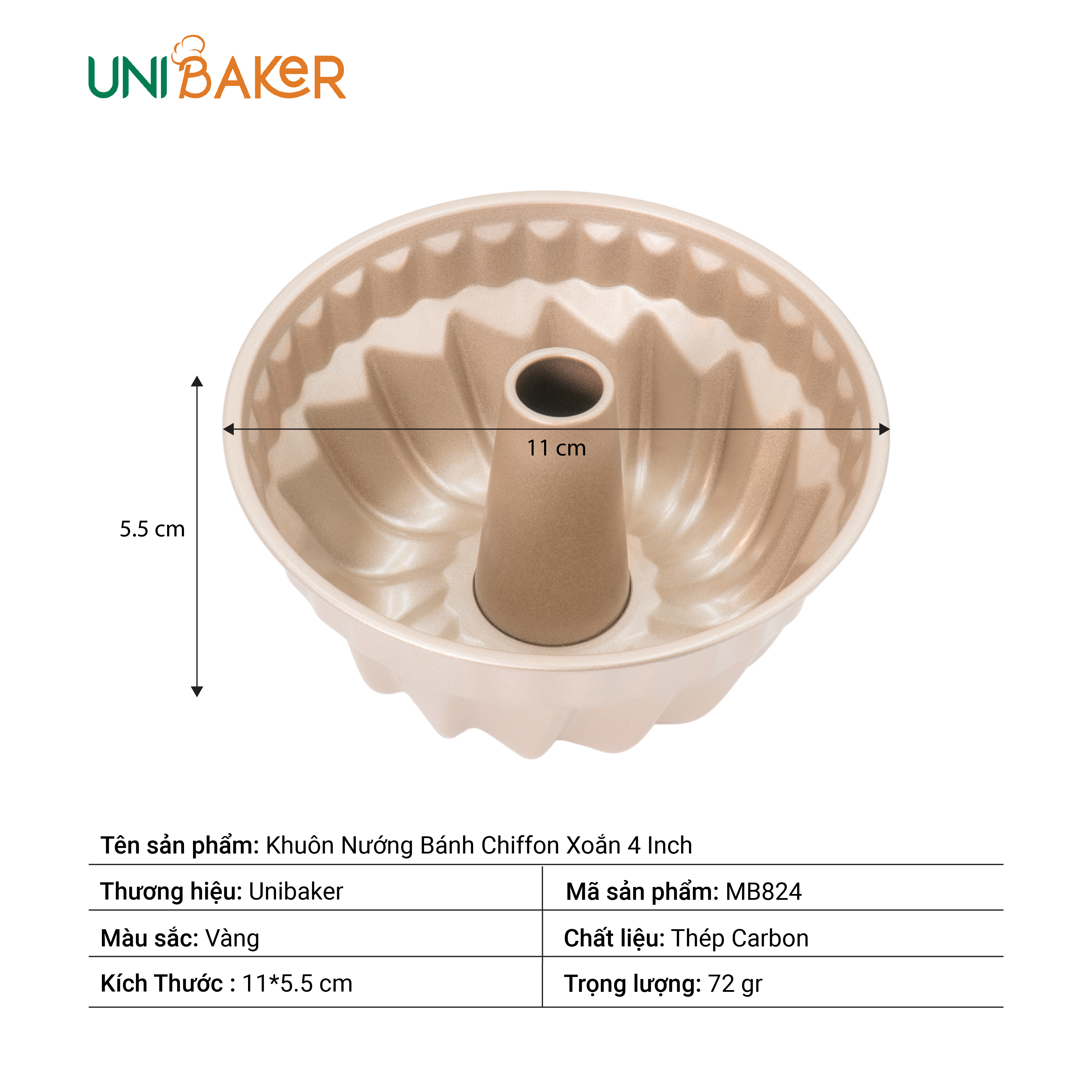 KHUÔN NƯỚNG BÁNH CHIFFON XOẮN 4 INCH UNIBAKER MB824