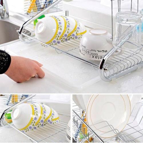 Kệ Úp Chén Dĩa inox 2 Tầng Có Khay Thoát Nước.