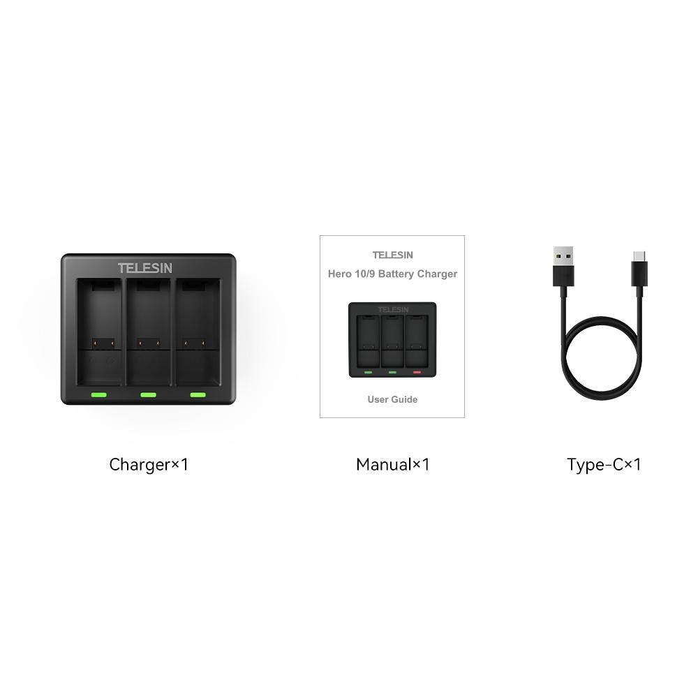 Dock Sạc 3 Telesin Cho GoPro HERO 9, HERO 10 (Hàng Chính Hãng)