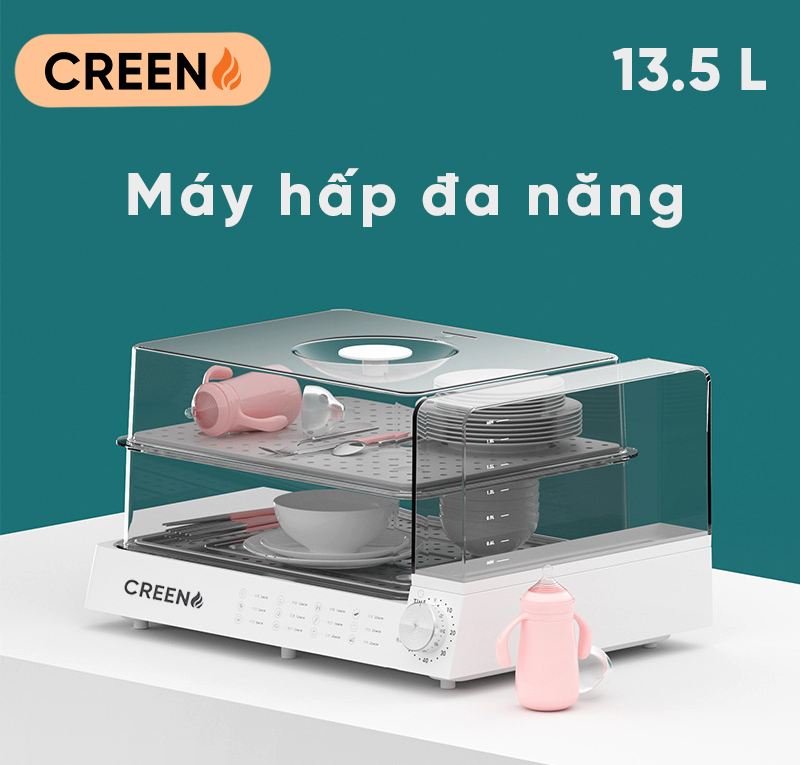 Nồi Chiên Hơi Nước, Nồi Hấp Điện Creen CR-135CF Dung Tích 13.5L Hâm Nóng Thức Ăn - Hàng Chính Hãng