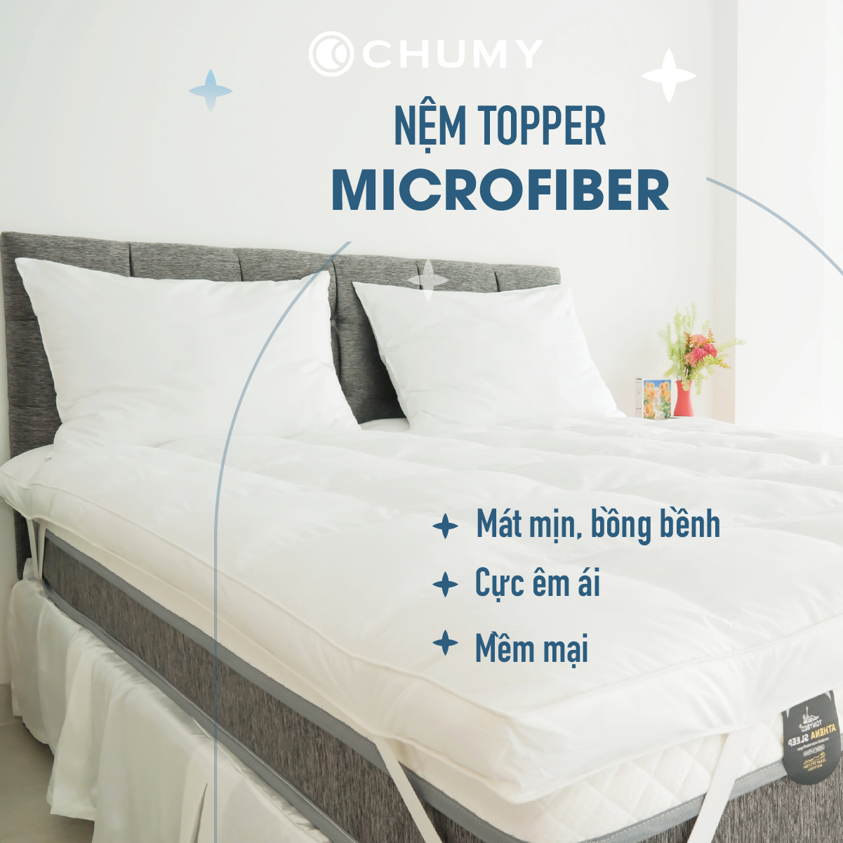 Topper nệm 1m4 x 2m - Nệm Topper khách sạn 5 sao cao cấp - Topper lông vũ nhân tạo siêu mềm mại