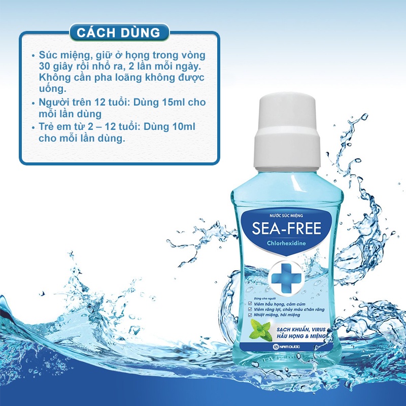 [Chính Hãng + FreeShip] Nước súc miệng diệt khuẩn Seafree Chlorhedixine 250ml, Sạch mảng bám, bảo vệ răng lợi chắc khỏe