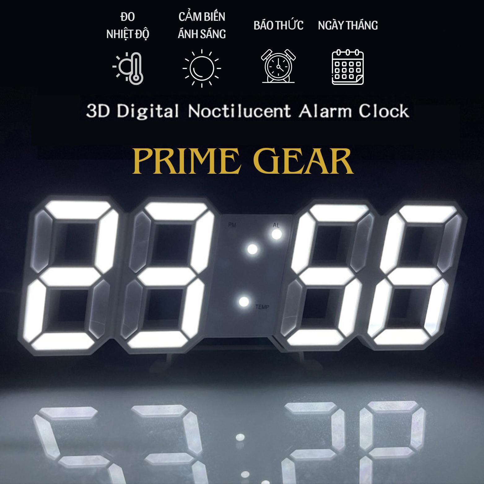 [ Hàng chính hãƞg ]Đồng hồ LED 3D treo tường, để bàn thông minh Smart Clock đồng - khung trắng đèn đỏ
