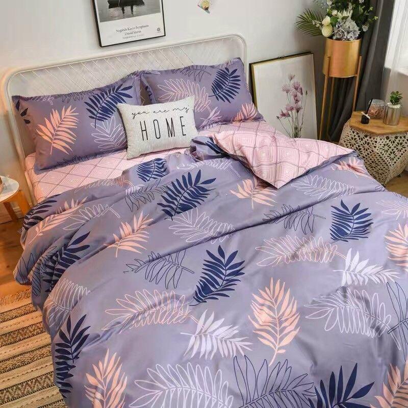 Bộ chăn ga gối họa tiết lá me cotton poly