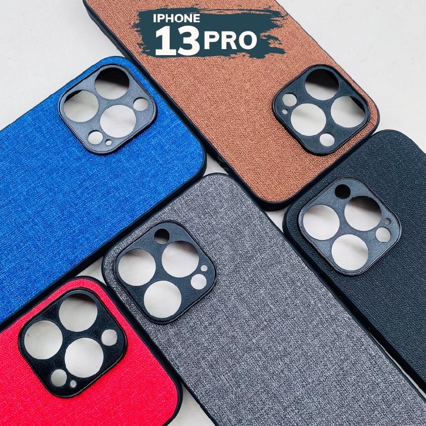 Ốp lưng ip 13 pro chống vân tay nhựa cứng viền đen giả vải JEAN 1 màu phụ kiện huỳnh tân store