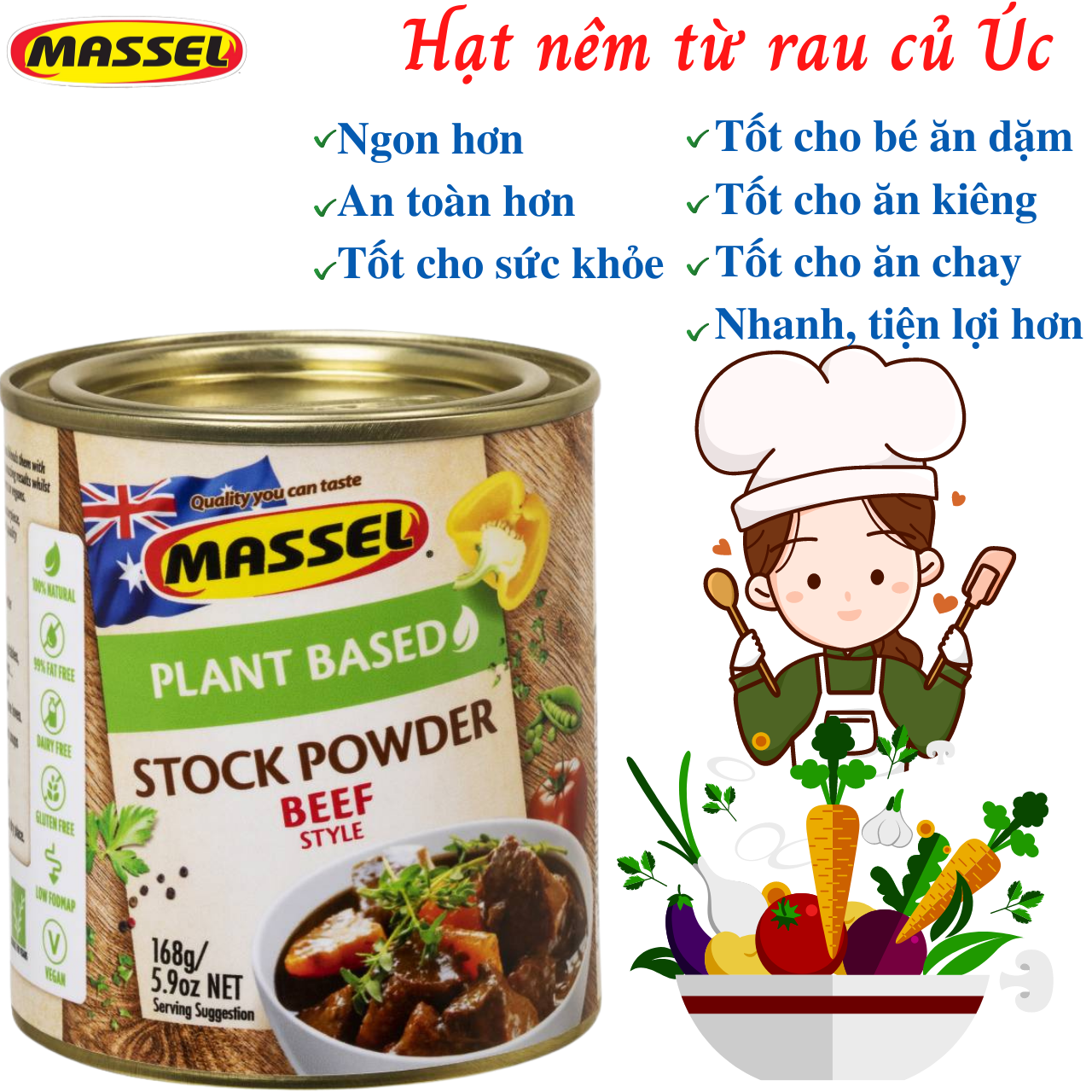 Hình ảnh Hạt nêm rau củ Massel Úc 100% từ rau củ thảo mộc bảo vệ sức khỏe, dành cho ăn chay, ăn mặn, ăn kiêng và cho bé ăn dặm - OZ Slim Store