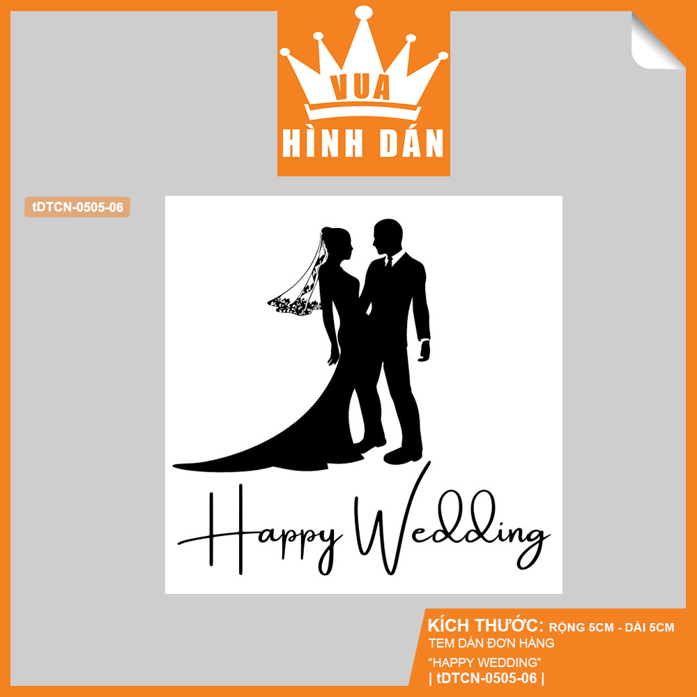 Set 50/100 nhãn dán HAPPY WEDDING - tem dán, nhãn dán hộp, gói quà, túi hàng