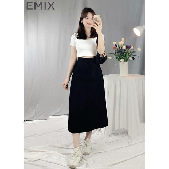 Chân váy kaki dáng dài vintage EMIX (3 màu), basic dress, cạp cao, khóa giữa, chất kaki mềm nhẹ CV180