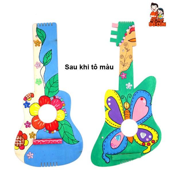 Đàn guitar gỗ thủ công tô màu, bé tự do sáng tạo