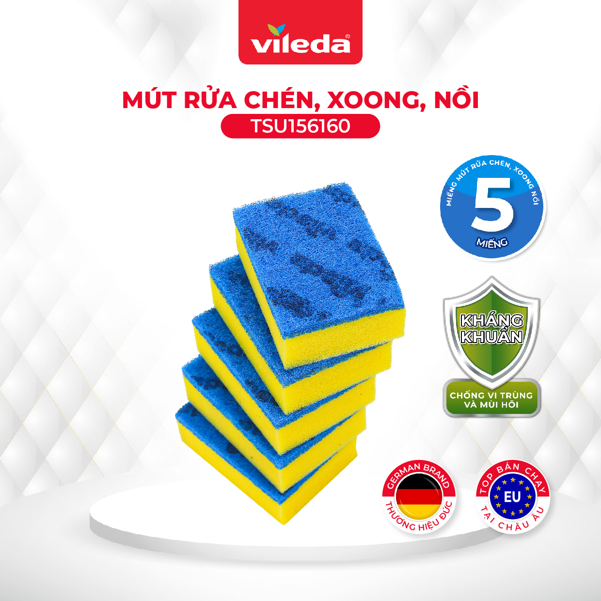 Miếng rửa chén chống xước VILEDA loại có mút, gói 5 miếng - TSU156160