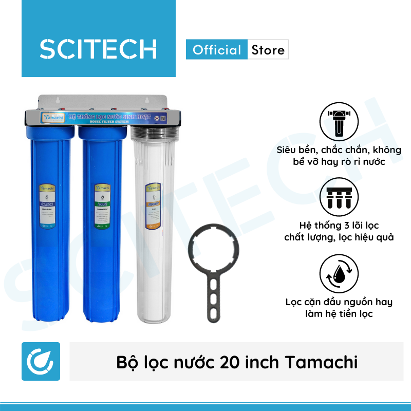 Bộ lọc nước thô đầu nguồn 3 cấp lọc 20 inch by Scitech - Hàng chính hãng