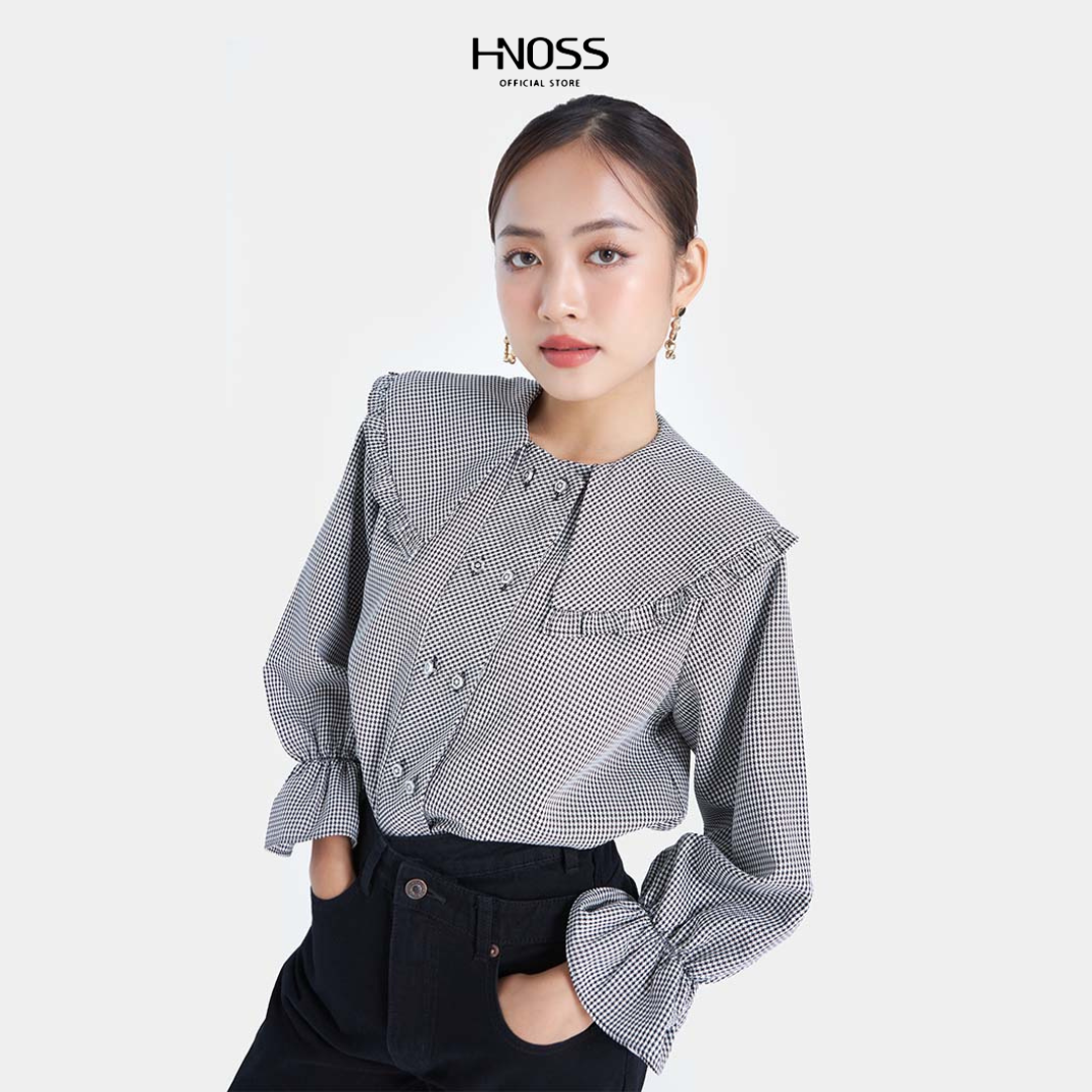 Áo Sơmi Nữ Thời Trang HNOSS Cổ Bèo HNAKI064