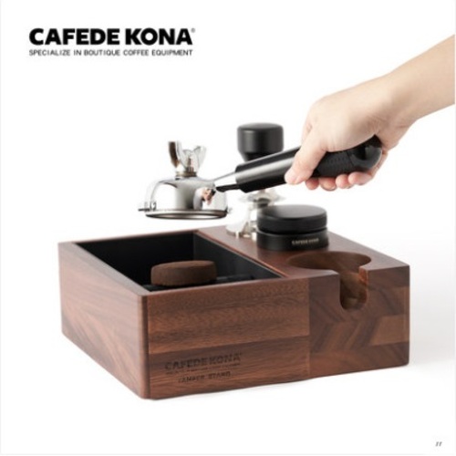 Đập bã cà phê giá đỡ tamper espresso gỗ óc chó CAFE DE KONA 3 trong 1