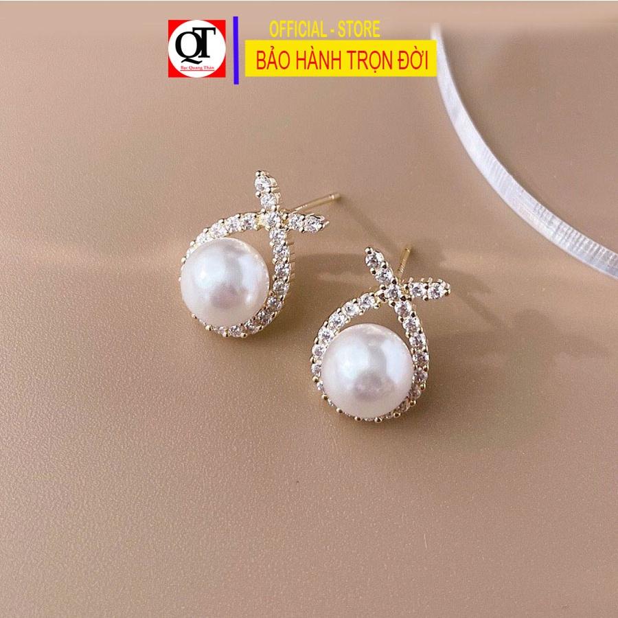 Bông tai nụ size 6ly chất liệu bạc ta gắn đá cobic cao cấp chốt đeo sát tai Bạc Quang Thản - QTBT110