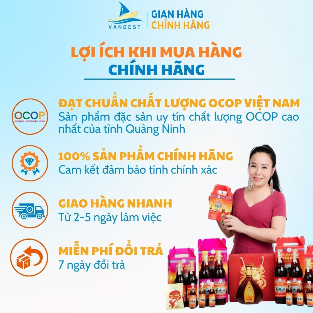 Nước mắm sá sùng Vân Đồn độ đạm 28N hộp 2 chai 700ml, nước mắm sá sùng an toàn cho sức khỏe nấu mọi món ăn Vanbest đặc sản Quảng Ninh