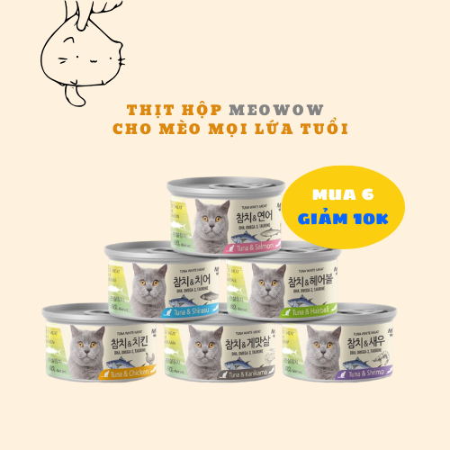 Pate Thịt hộp Meowow cho mèo| Giàu DHA và Omega-3 | Nhiều topping