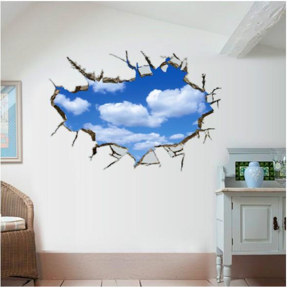 Decal trang trí Vết nứt tường và đám mây