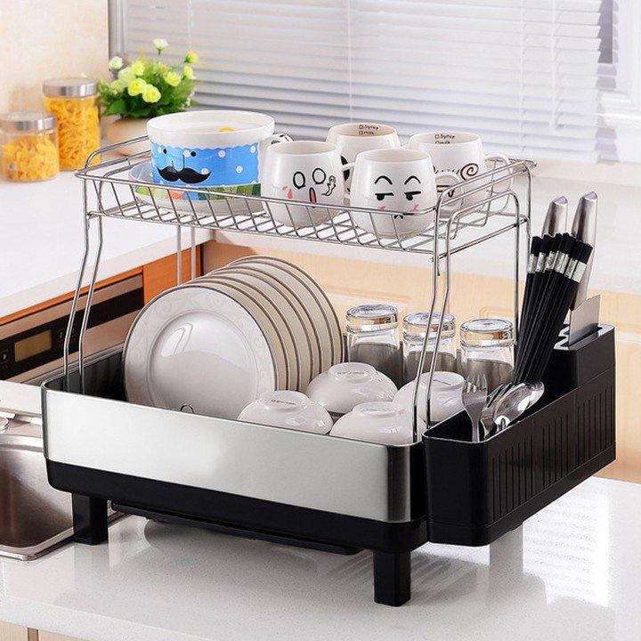 Kệ Úp Chén Bát Đĩa , Giá Đựng Bát 2 Tầng Đa Năng Thông Minh DELUXE RACK DRAIN