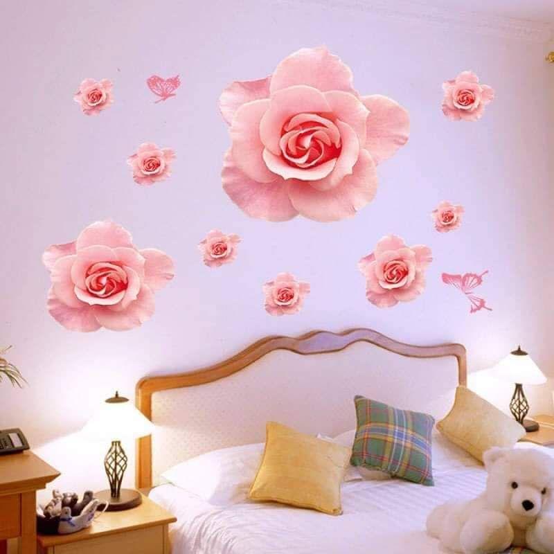 Decal dán tường hoa hồng phấn