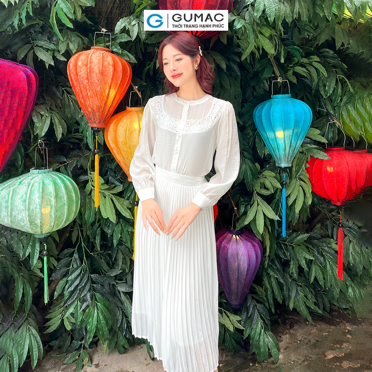 Áo kiểu phối đô vải tơ mềm mát công sở đi tiệc sang trọng thời trang GUMAC AD09052