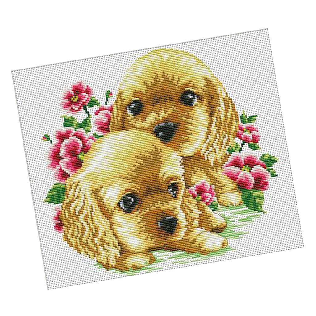 Handmade Ribbon Embroidery Lovely Dog Painting Cross Stitch DIY