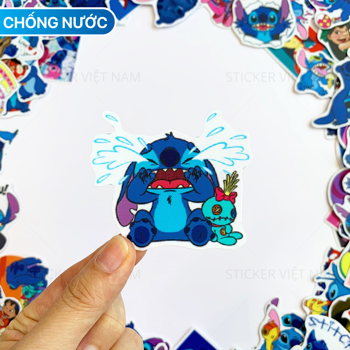 Sticker Stitch và Lilo Màu Xanh Dễ Thương - Chất Liệu PVC Chất Lượng Cao Chống Nước - Kích Thước 4-8cm