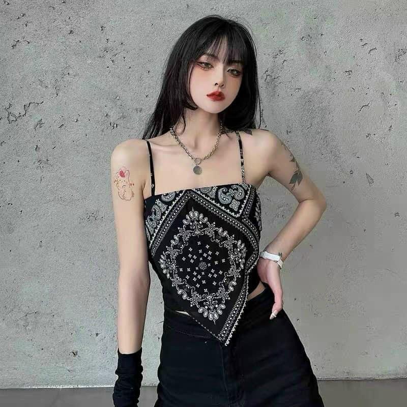 Áo Yếm Nữ 2 Dây Hoa Văn Thổ Cẩm Croptop Đi Biển Siêu Xinh