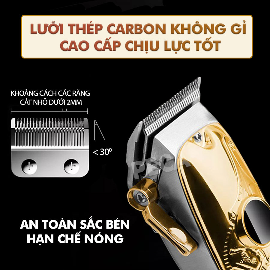 Tông đơ cắt tóc chuyên nghiệp không dây Kemei KM-1969PG công suất mạnh toàn thân hợp kim nguyên khối, sạc nhanh USB có thể dùng cạo đầu cắt tóc trẻ em người lớn đều được