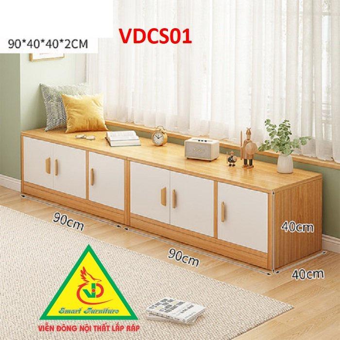 Tủ gỗ thấp kê cửa sổ, ban công , dọc tường nhiều ngăn VDCS01B - Nội thất lắp ráp Viendong Adv